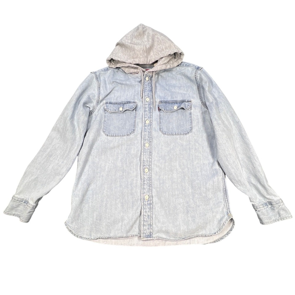 Levis Light Wash Relaxed Fit Hooded Denim Shirt Mens Medium